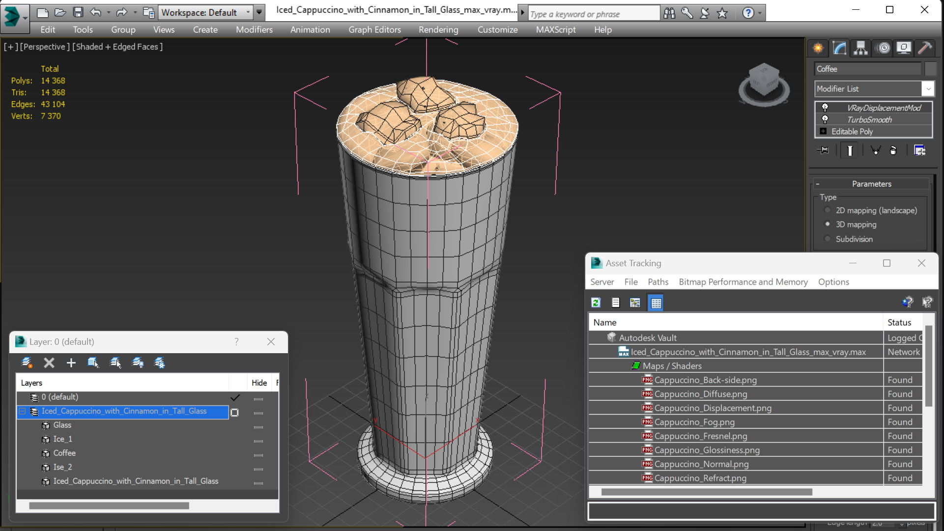 3D Iced Cappuccino with Cinnamon in Tall Glass model