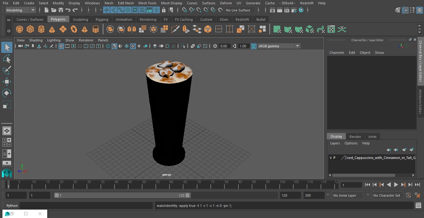 3D Iced Cappuccino with Cinnamon in Tall Glass model