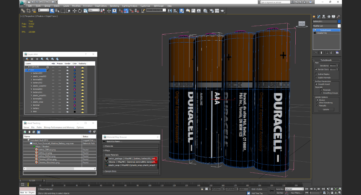 AAA Four Duracell Alkaline Battery 3D model