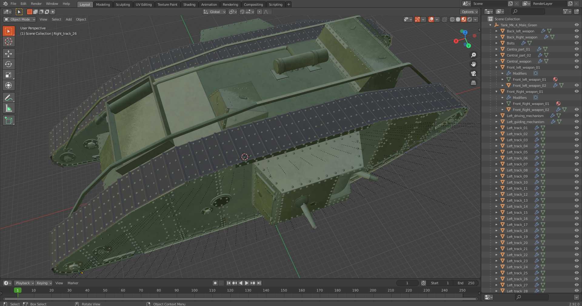 3D model Tank MK 4 Male Green