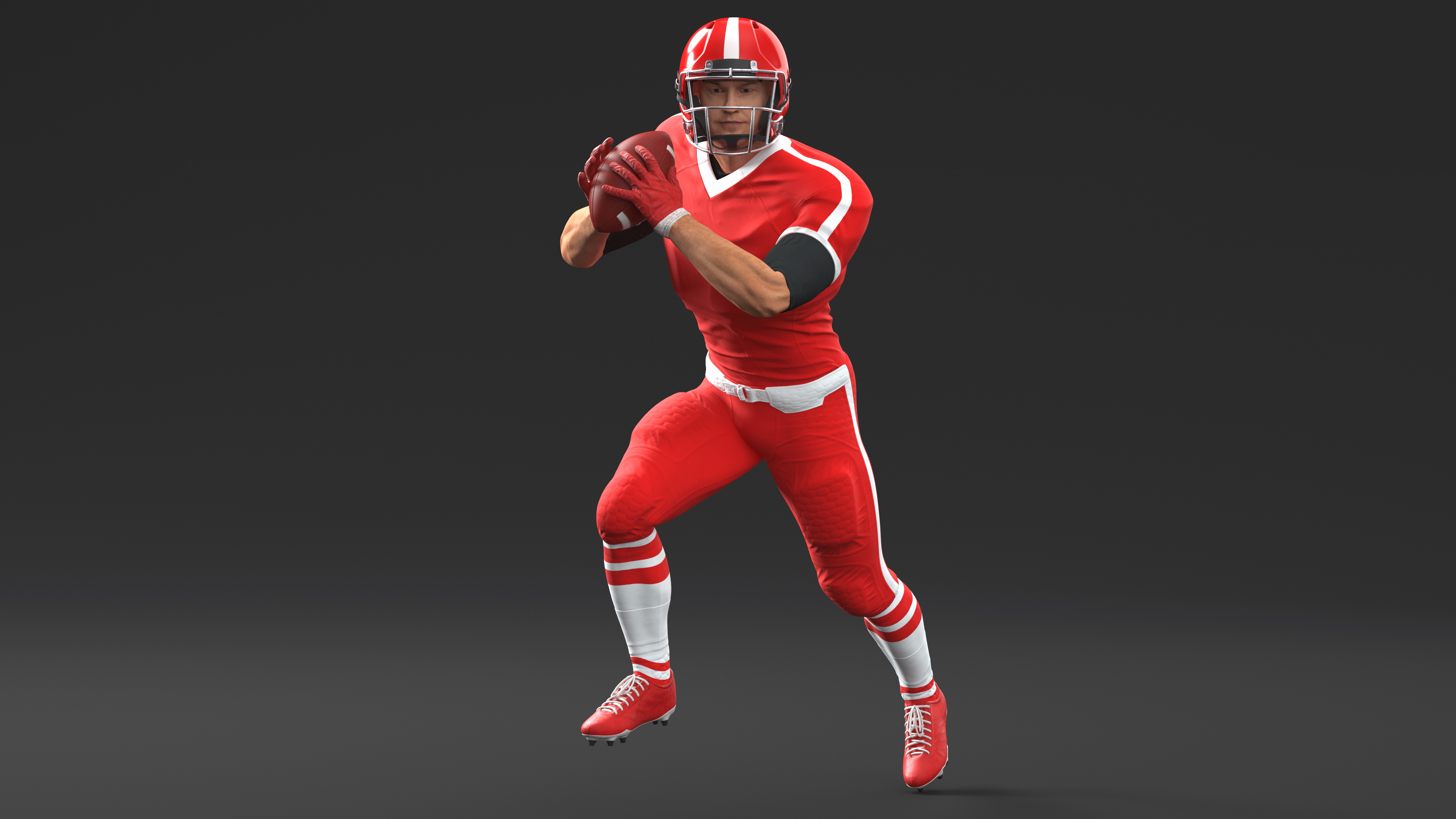3D American Football Player Red Uniform Running The Ball model
