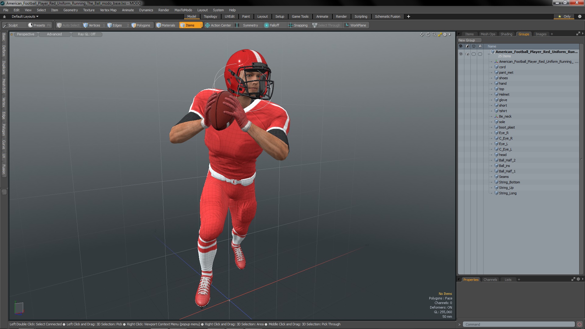 3D American Football Player Red Uniform Running The Ball model