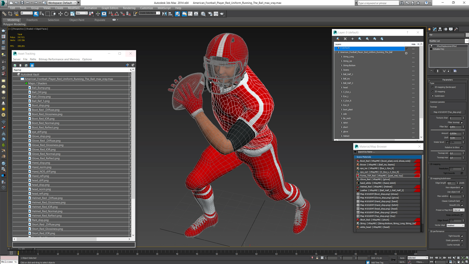 3D American Football Player Red Uniform Running The Ball model