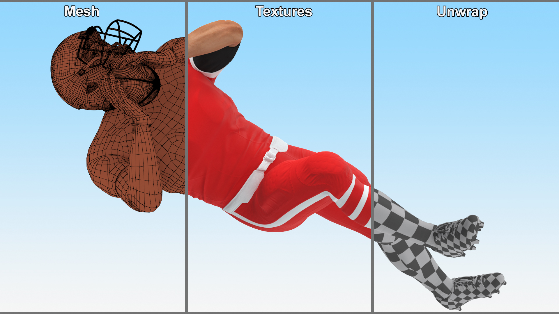 3D American Football Player Red Uniform Running The Ball model