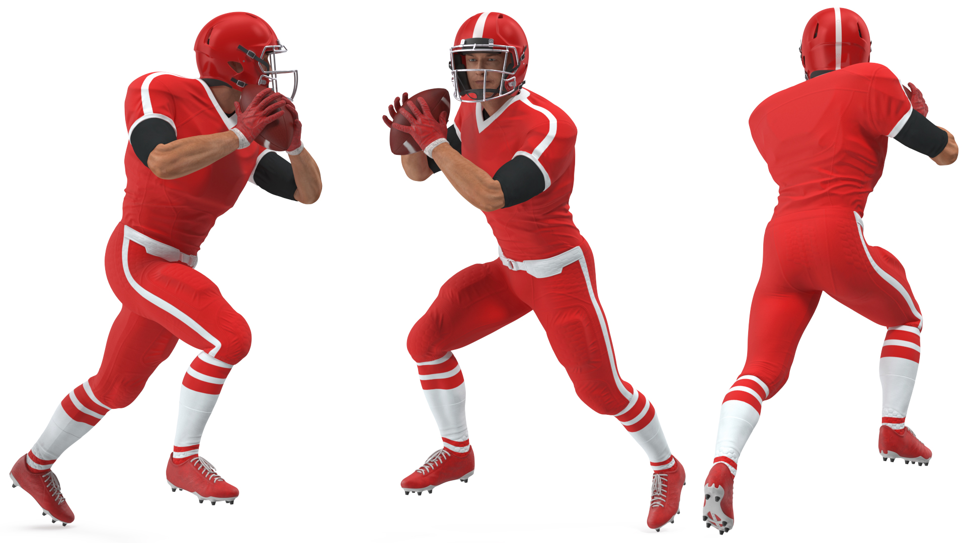 3D American Football Player Red Uniform Running The Ball model