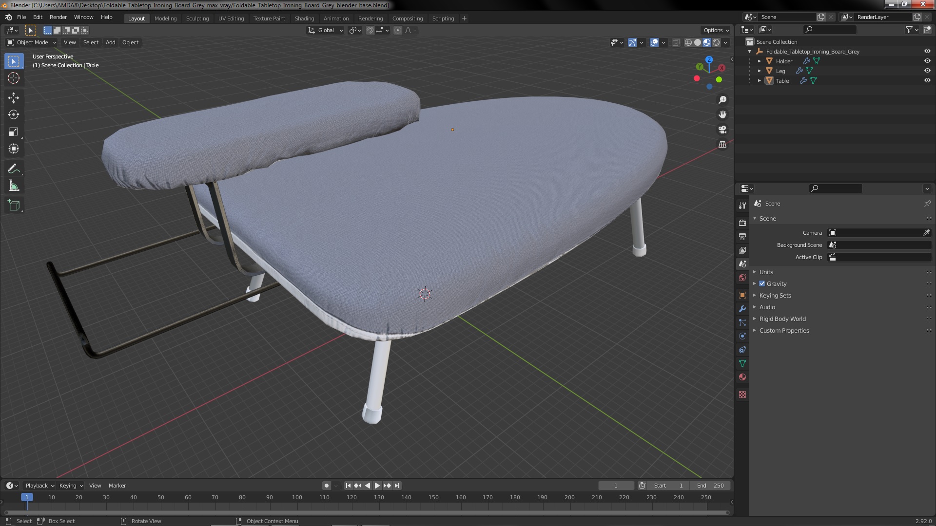 3D Foldable Tabletop Ironing Board Grey