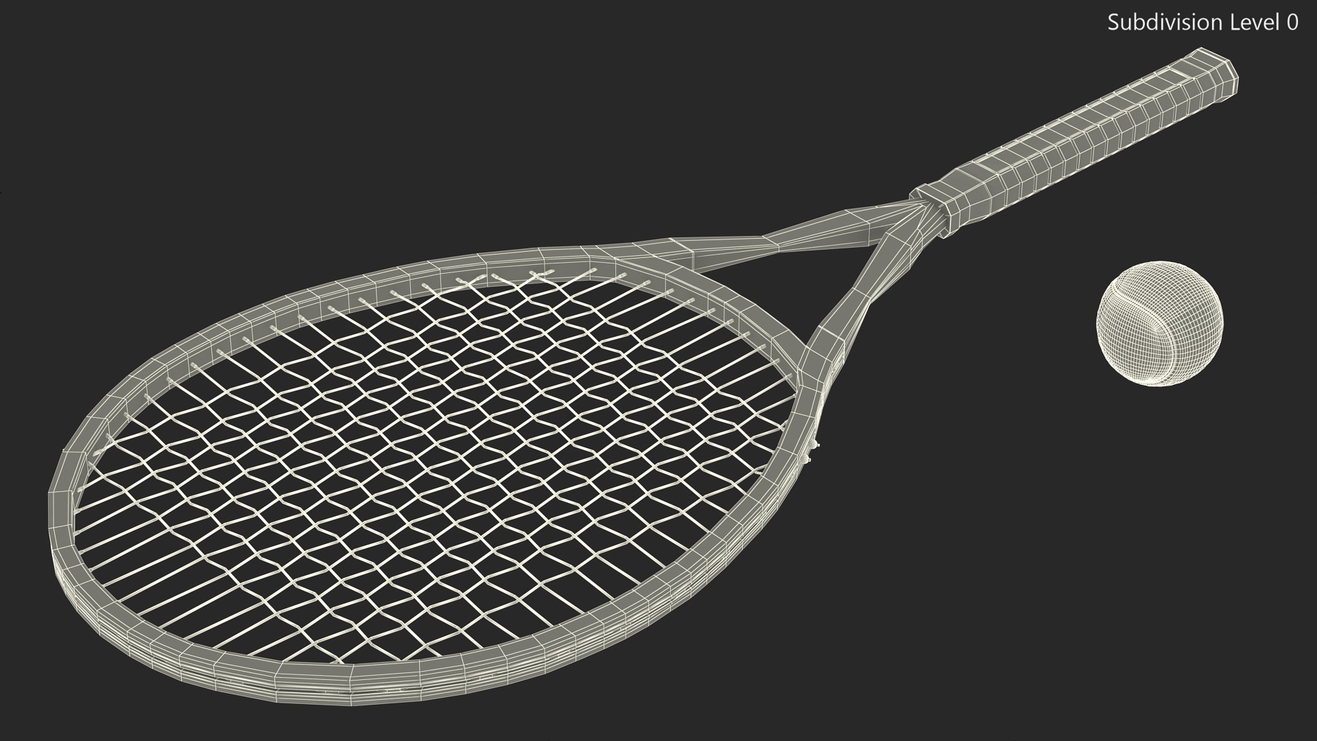 Tennis Ball and Blue Tennis Racket 3D model