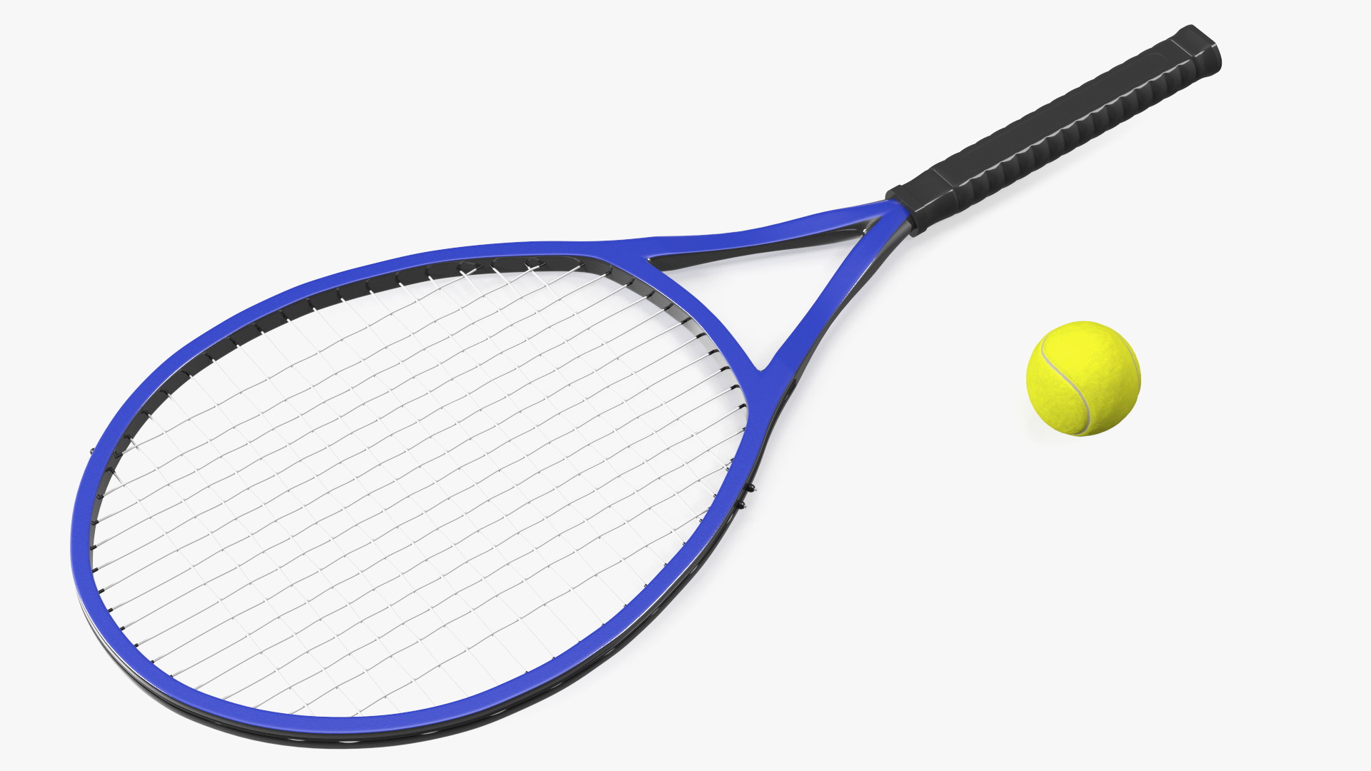 Tennis Ball and Blue Tennis Racket 3D model