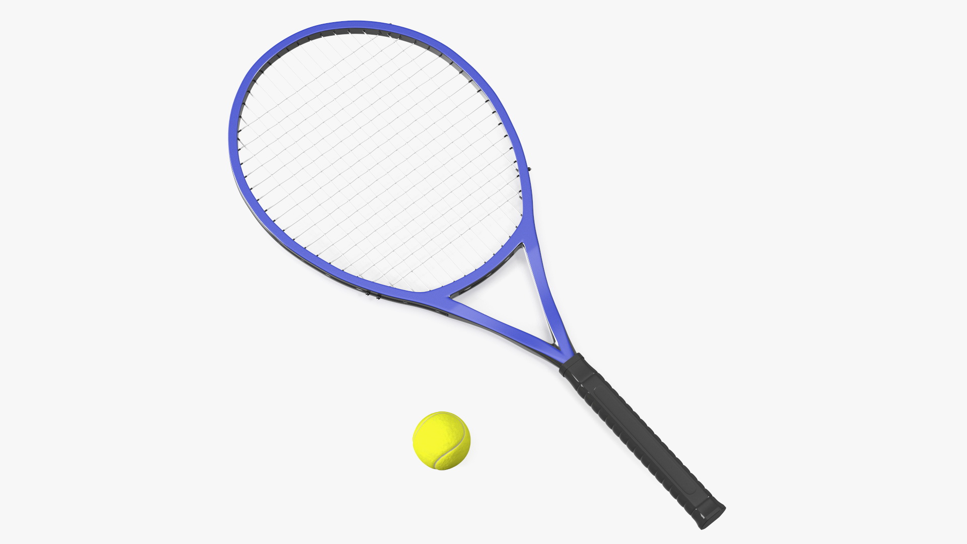 Tennis Ball and Blue Tennis Racket 3D model