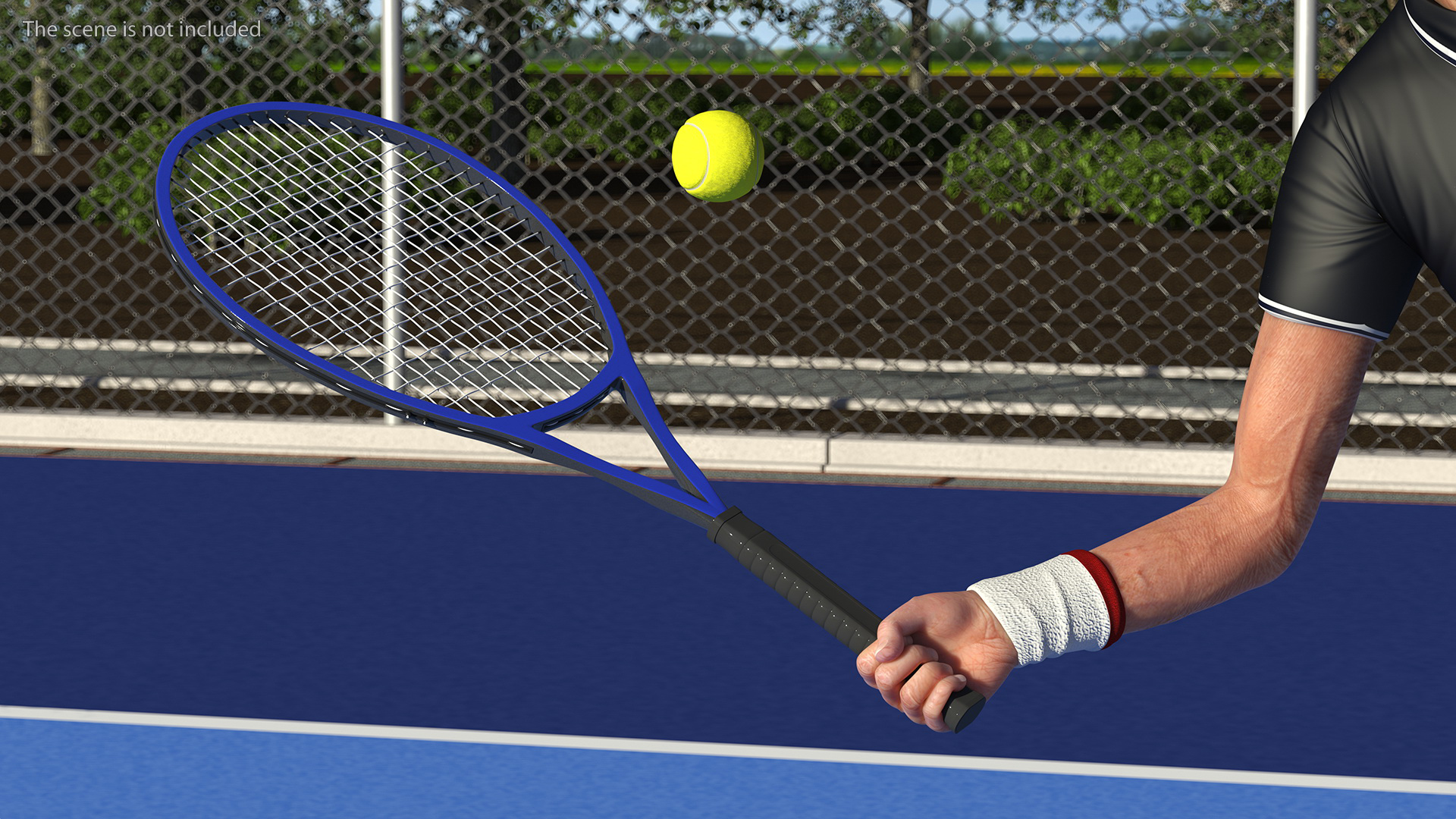 Tennis Ball and Blue Tennis Racket 3D model