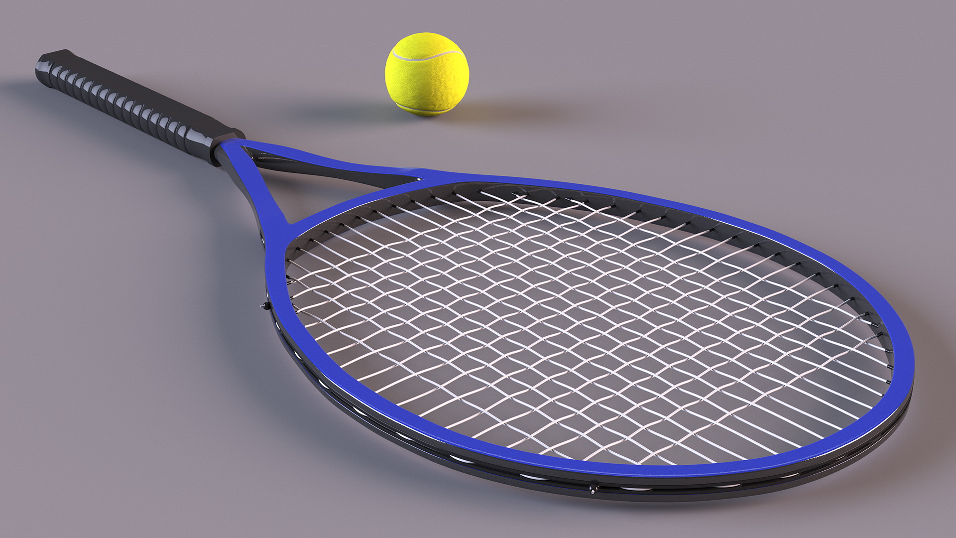 Tennis Ball and Blue Tennis Racket 3D model