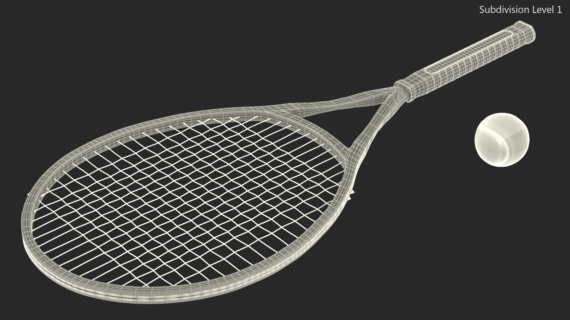 Tennis Ball and Blue Tennis Racket 3D model