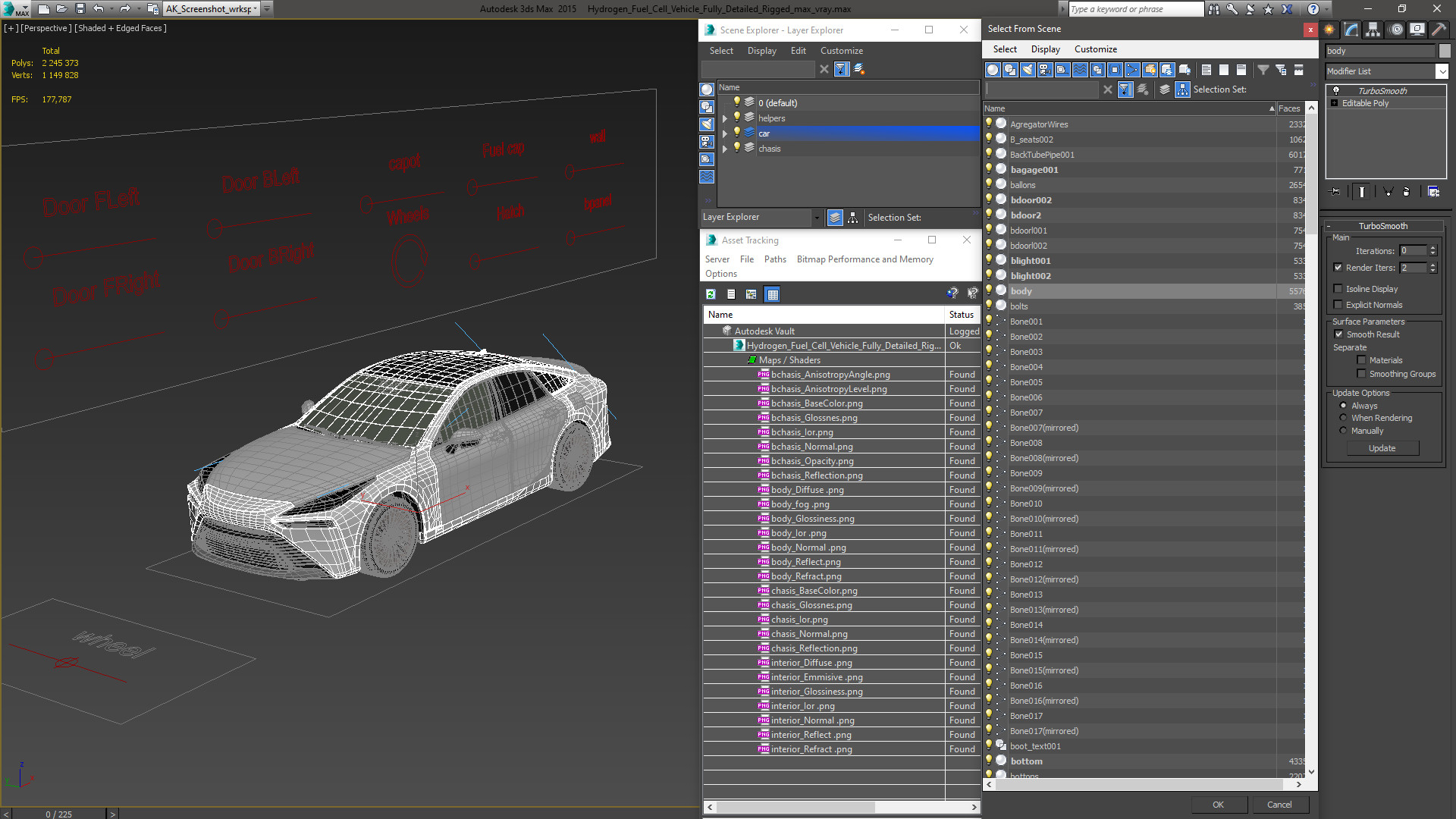 3D Hydrogen Fuel Cell Vehicle Fully Detailed Rigged model