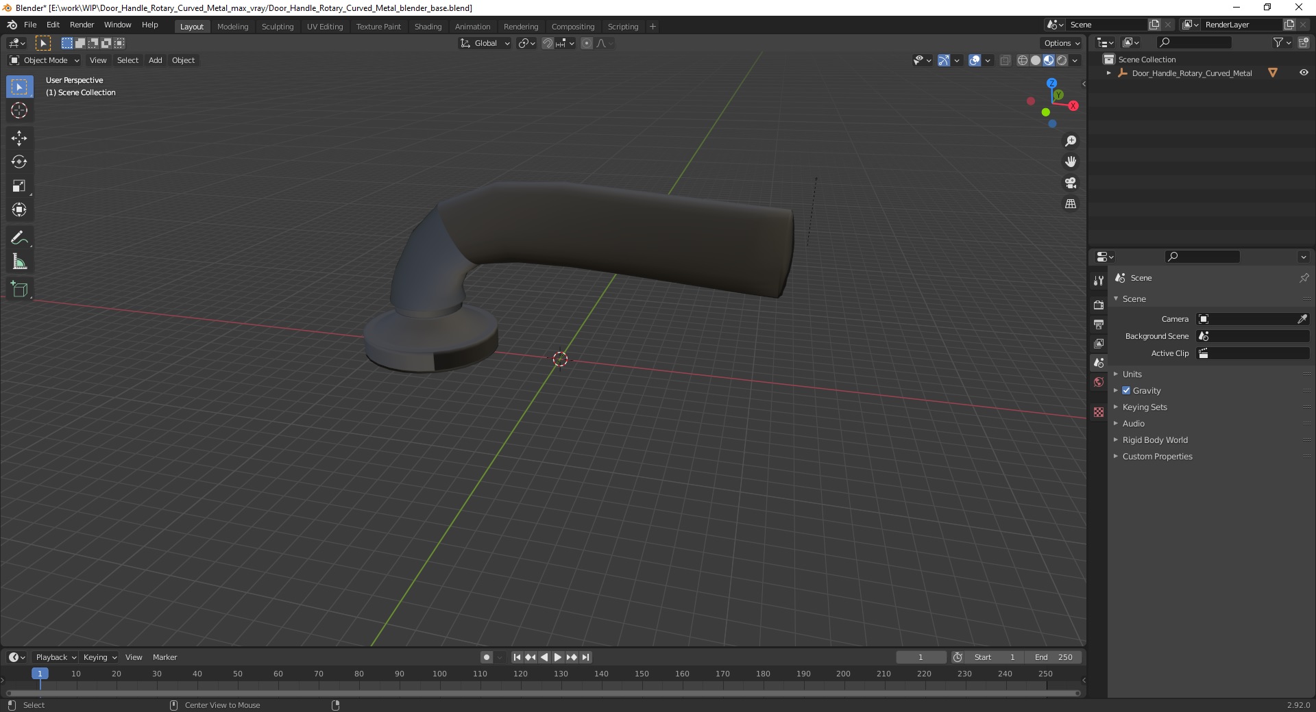 3D Door Handle Rotary Curved Metal