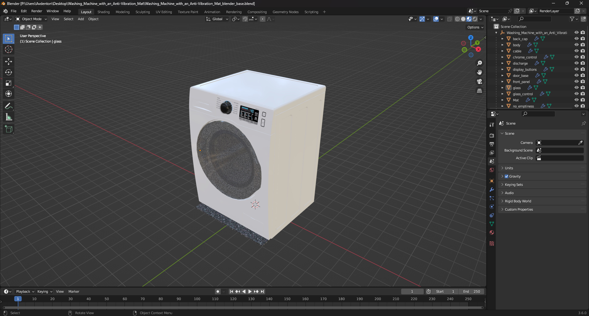 Washing Machine with an Anti-Vibration Mat 3D