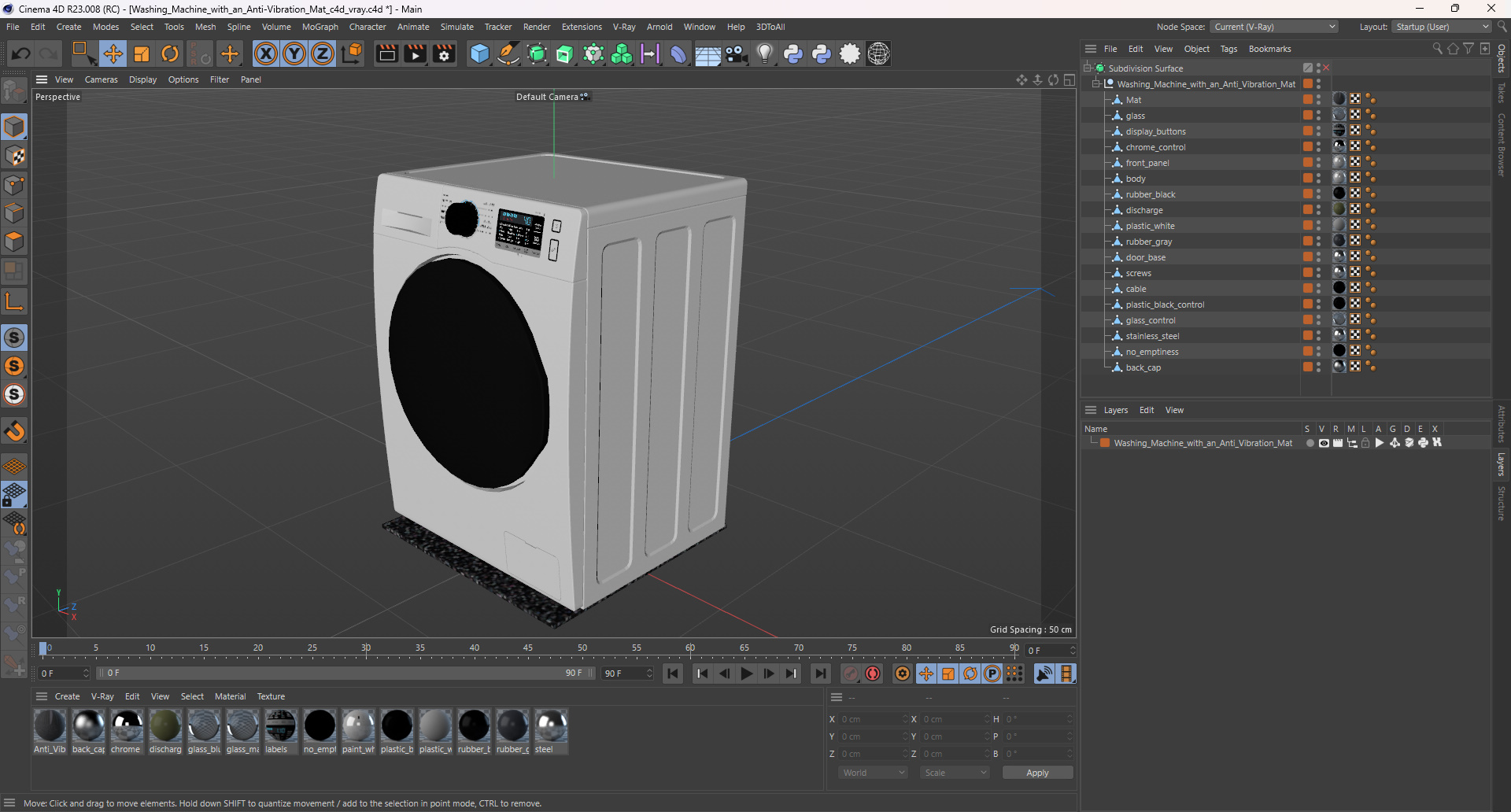 Washing Machine with an Anti-Vibration Mat 3D
