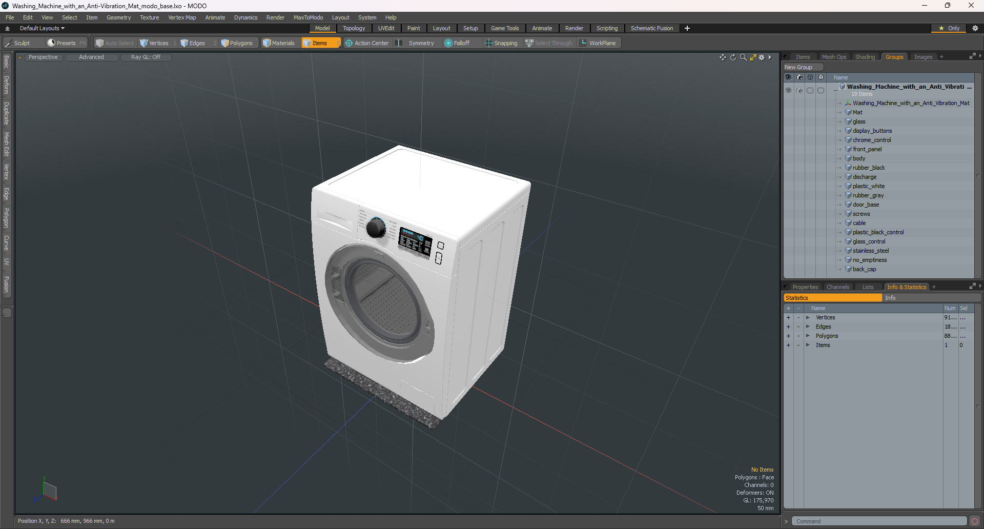 Washing Machine with an Anti-Vibration Mat 3D