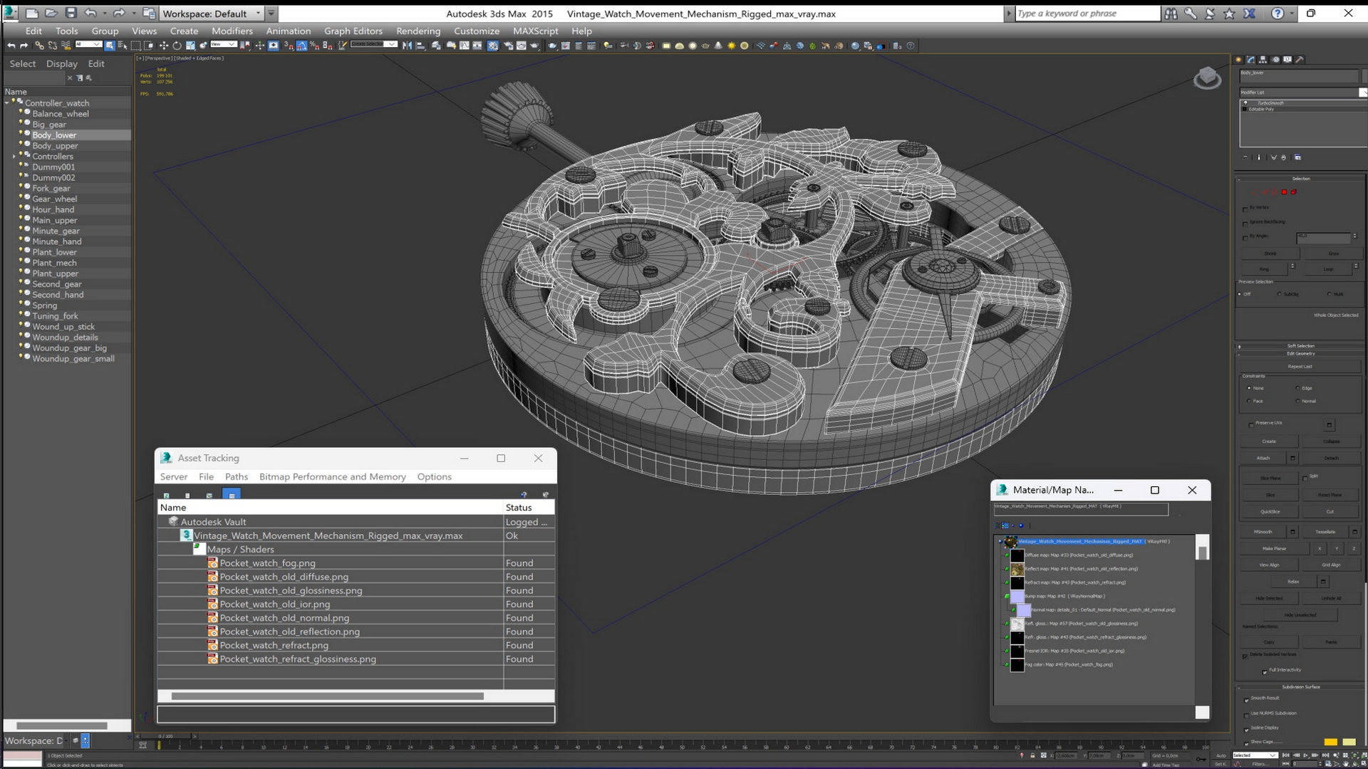 Vintage Watch Movement Mechanism Rigged 3D model