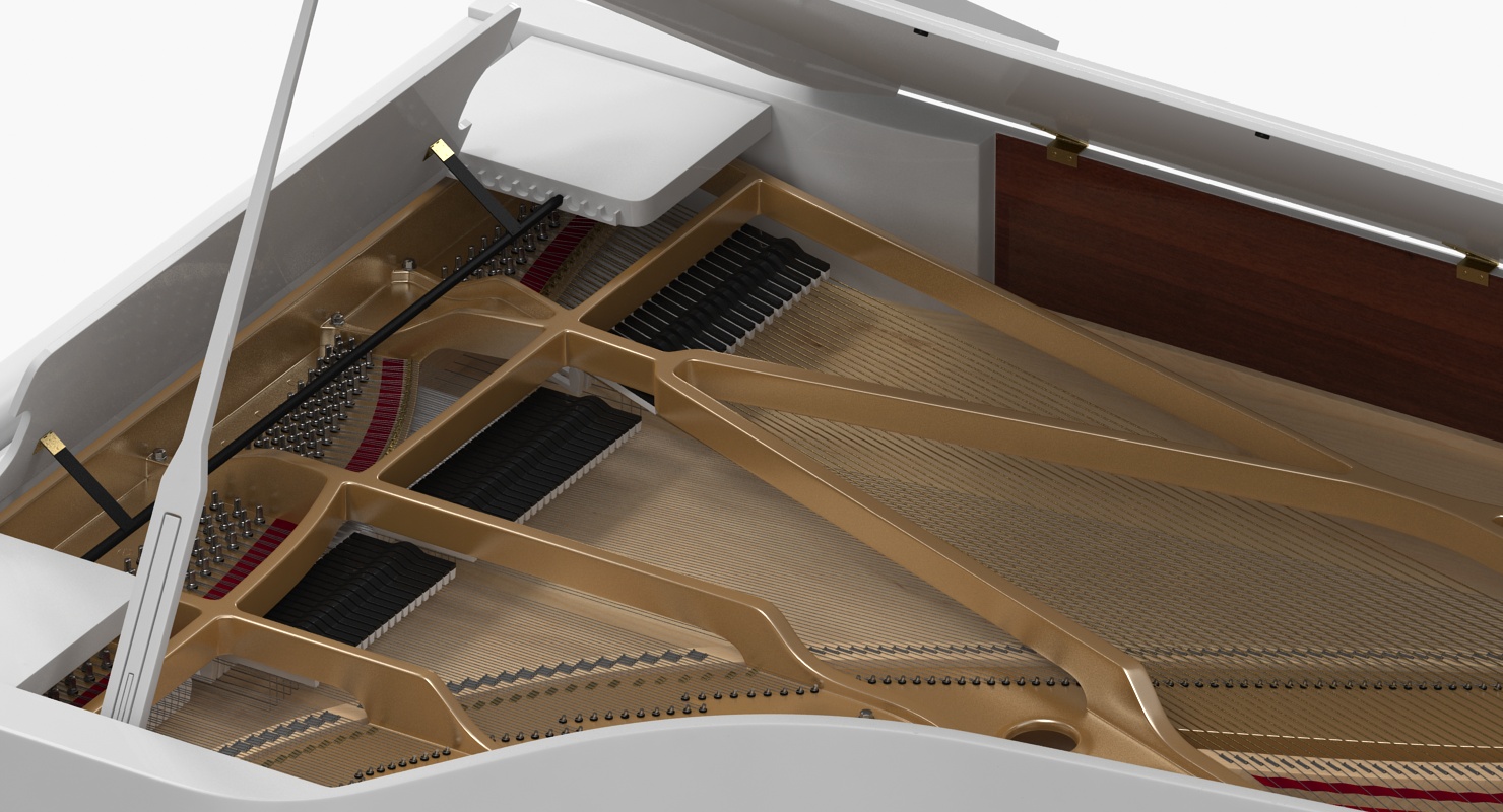 3D White Grand Piano with Bench model