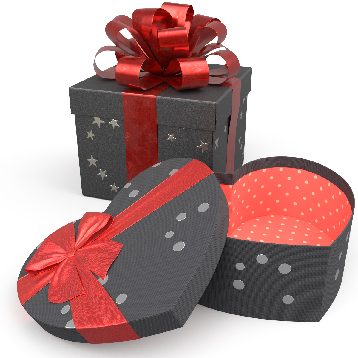 Ribbon Wrapped Gift Box Set Black Red 3D model preview