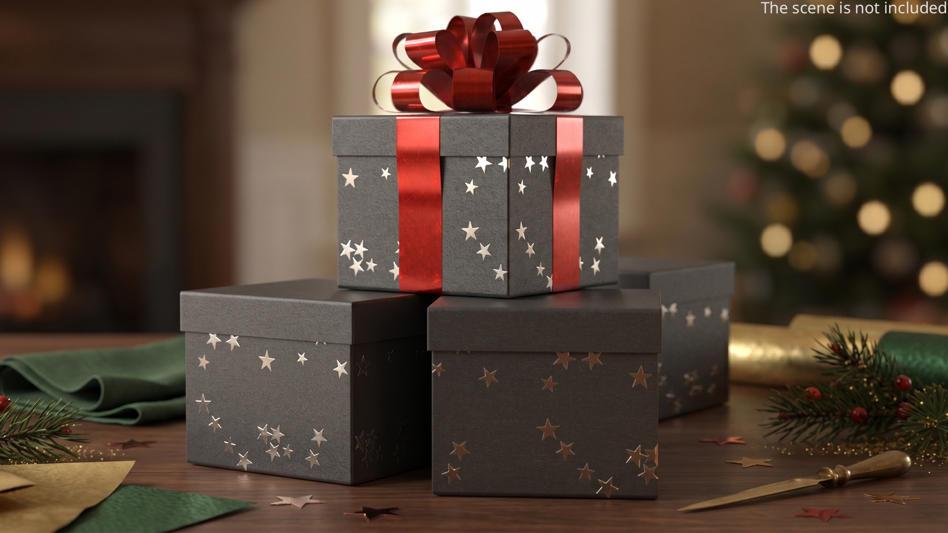 Ribbon Wrapped Gift Box Set Black Red, view 2
