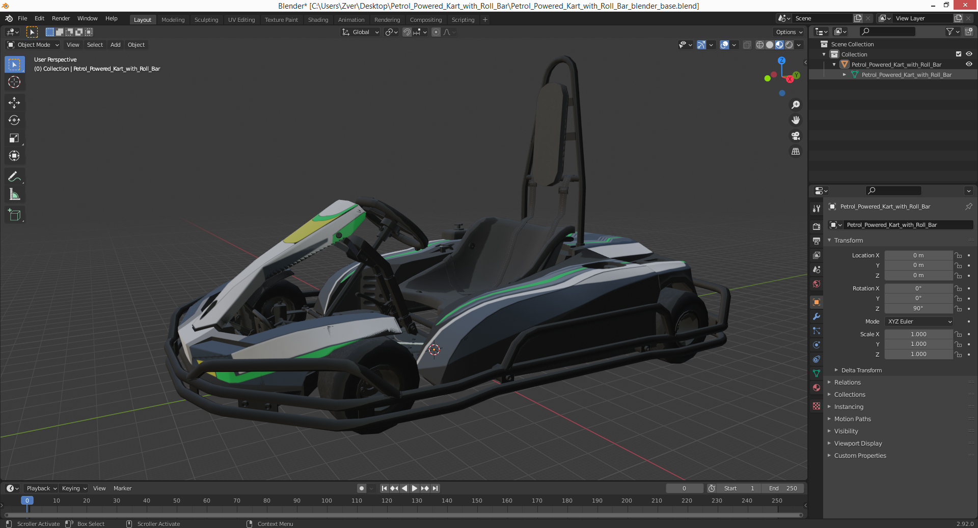 3D Petrol Powered Kart with Roll Bar model