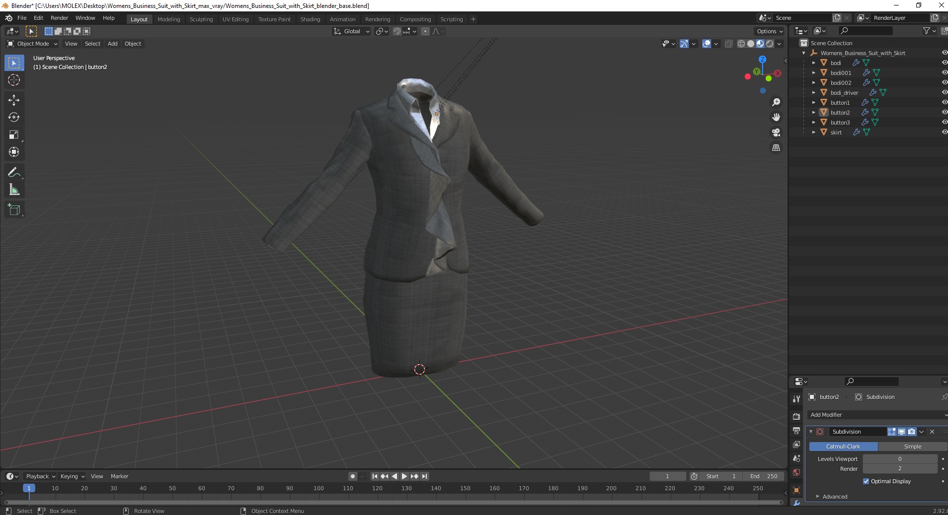 3D Womens Business Suit with Skirt