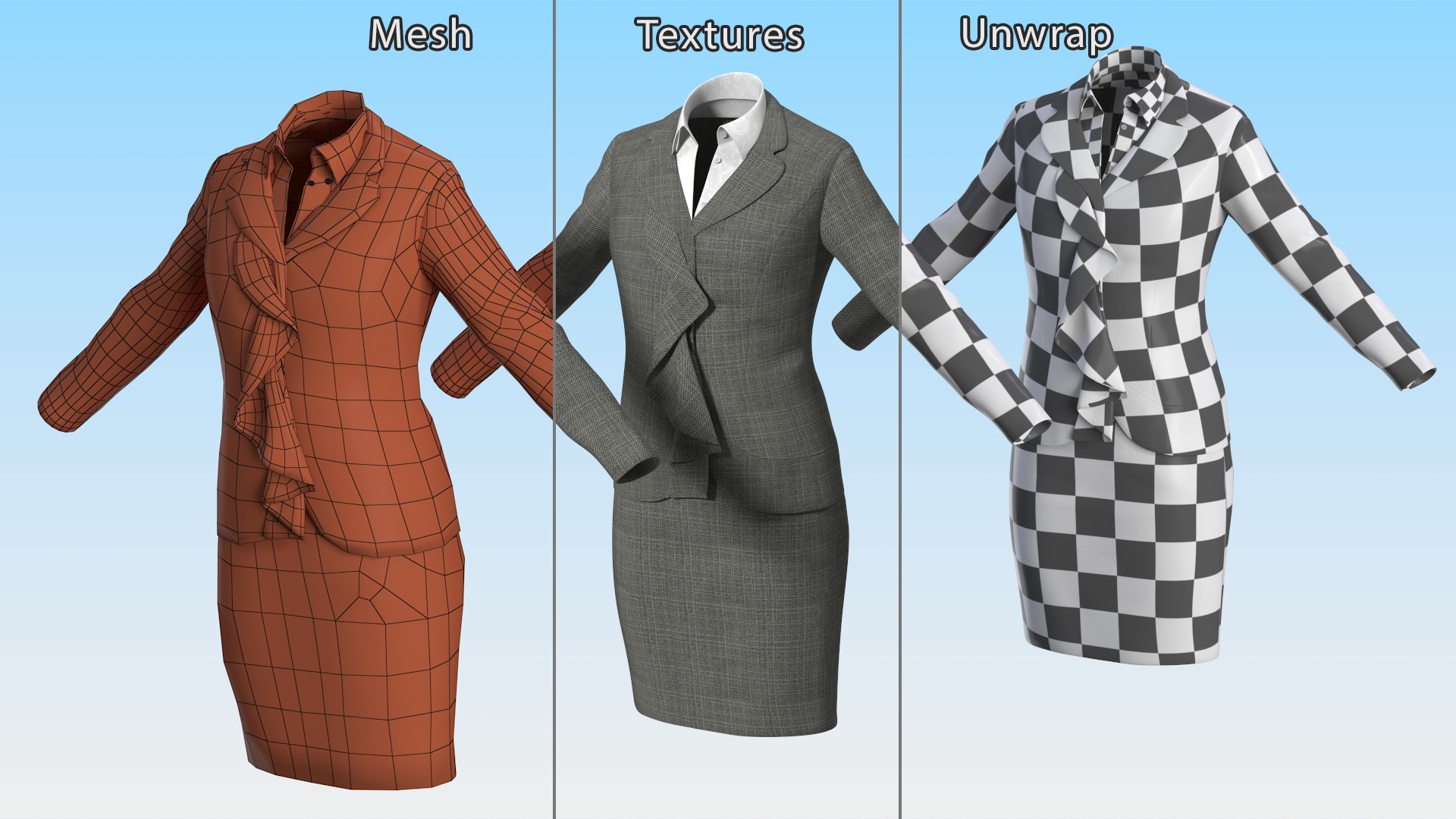 3D Womens Business Suit with Skirt