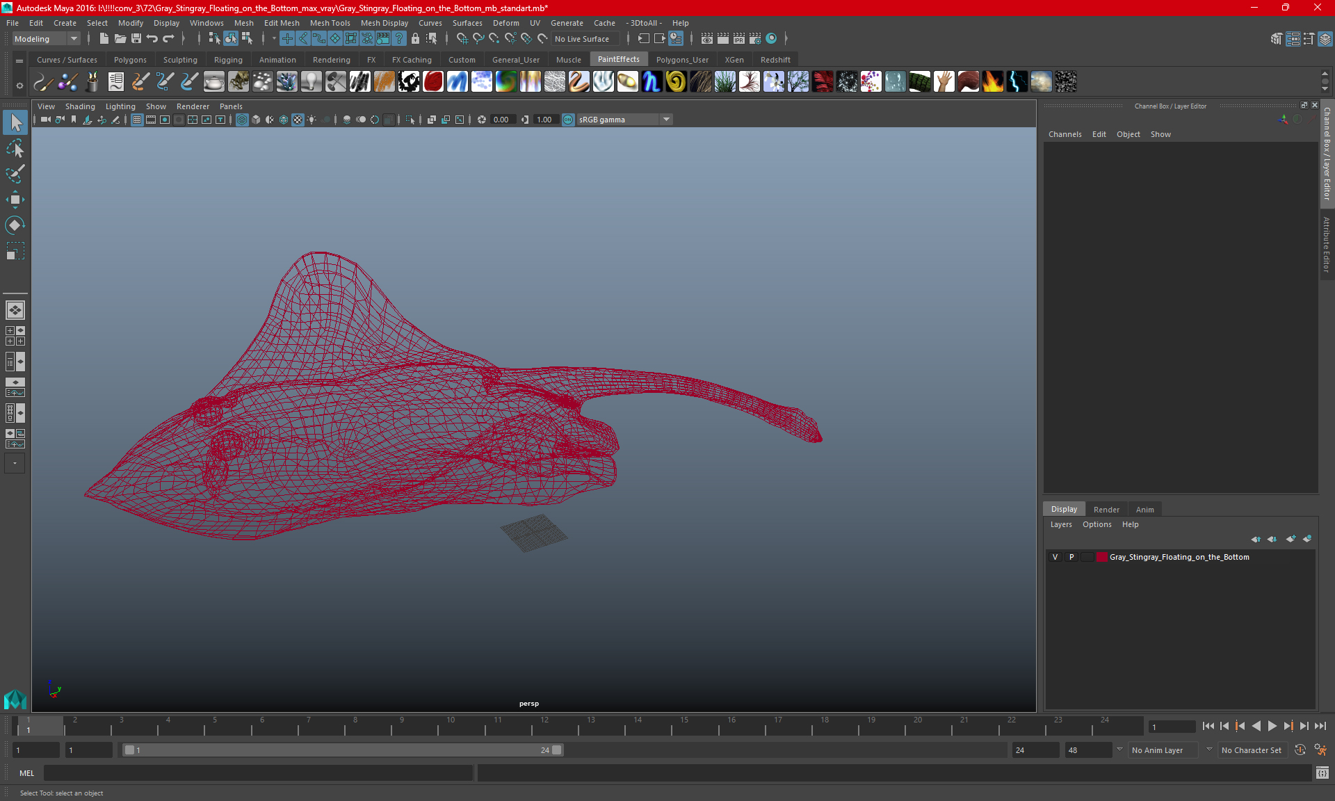 White Stingray Floating on the Bottom 3D