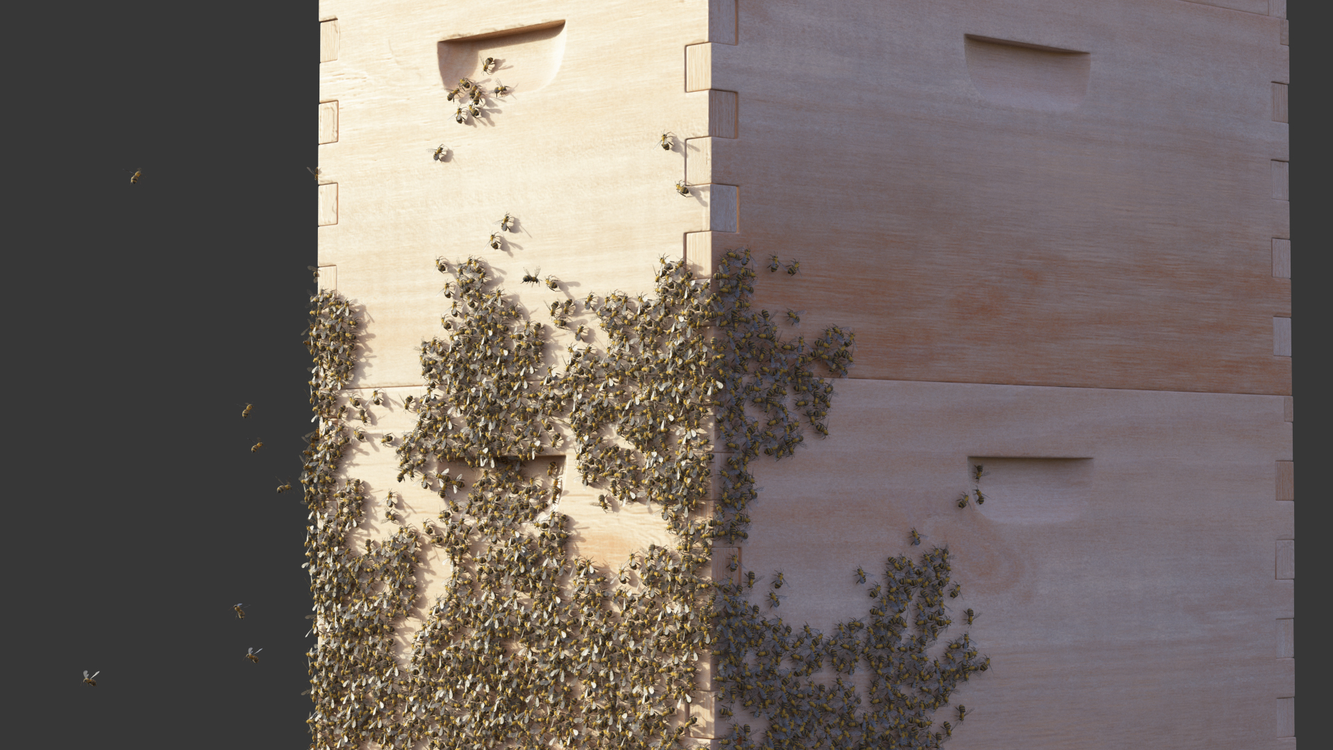 Wooden Beehive Brood Box with Bees 3D model