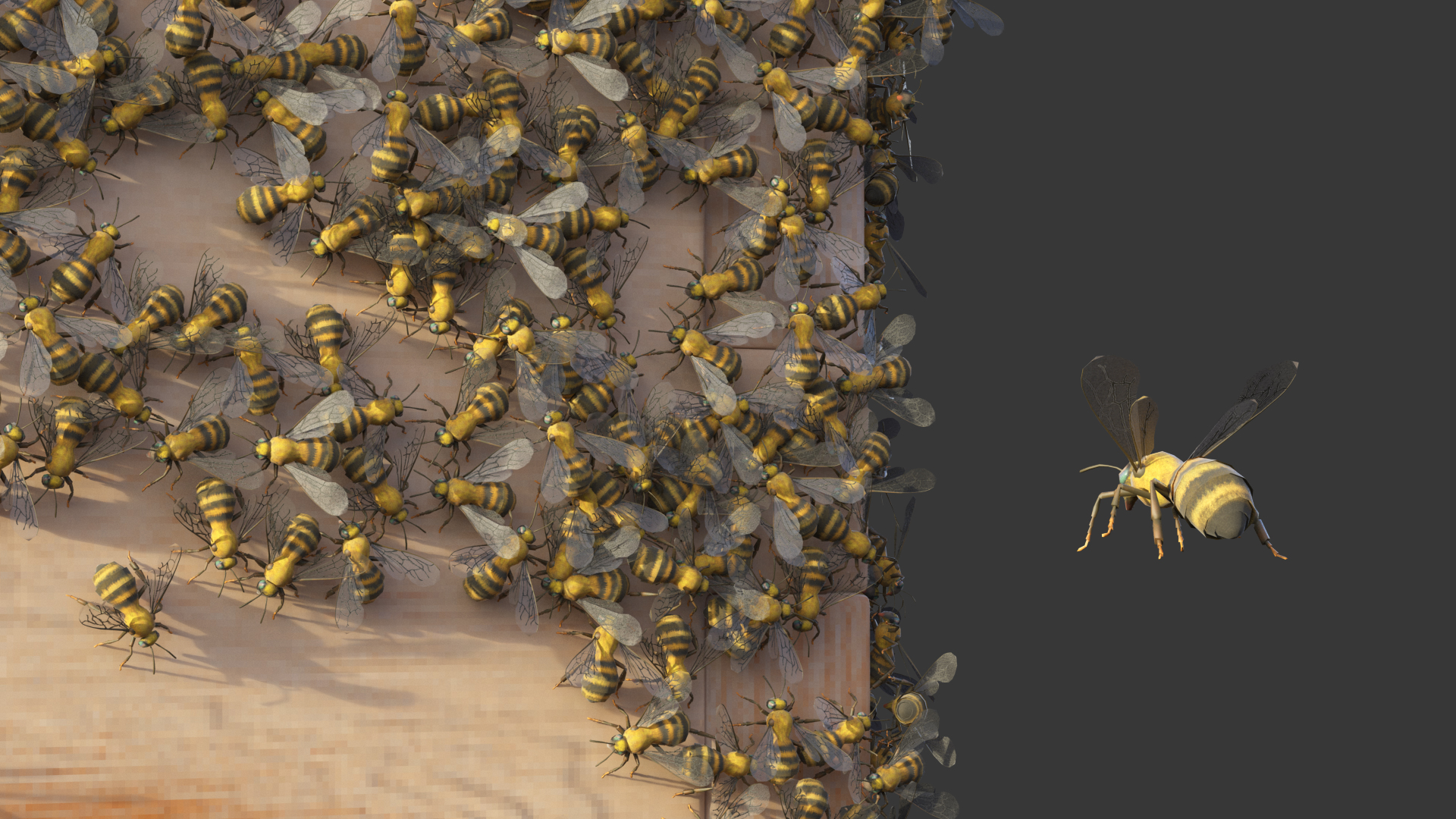 Wooden Beehive Brood Box with Bees 3D model