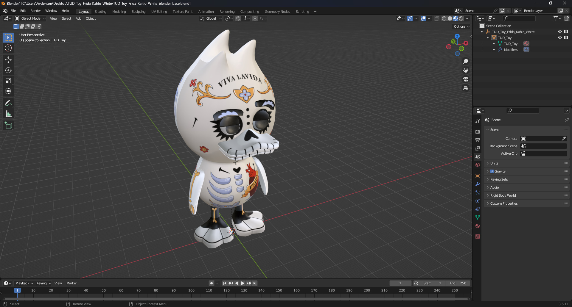 3D model TUD Toy Frida Kahlo White