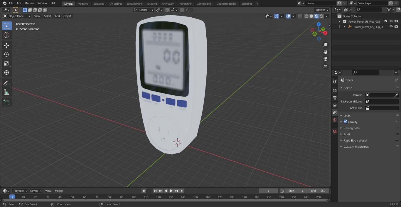Power Meter US Plug 3D model