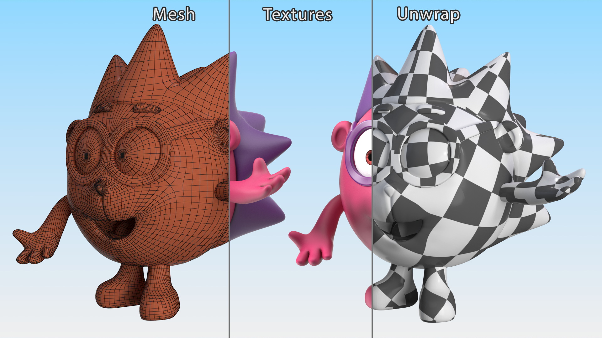 3D GoGoRiki Hedgehog Character Happy Pose model