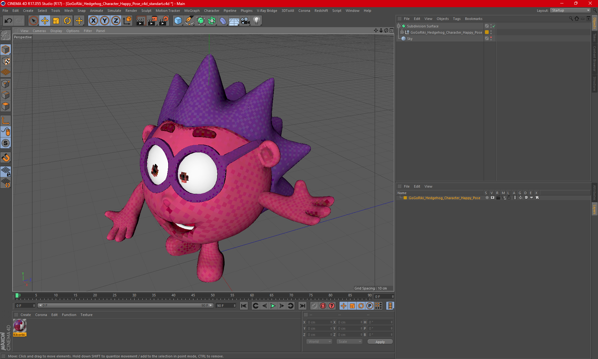 3D GoGoRiki Hedgehog Character Happy Pose model