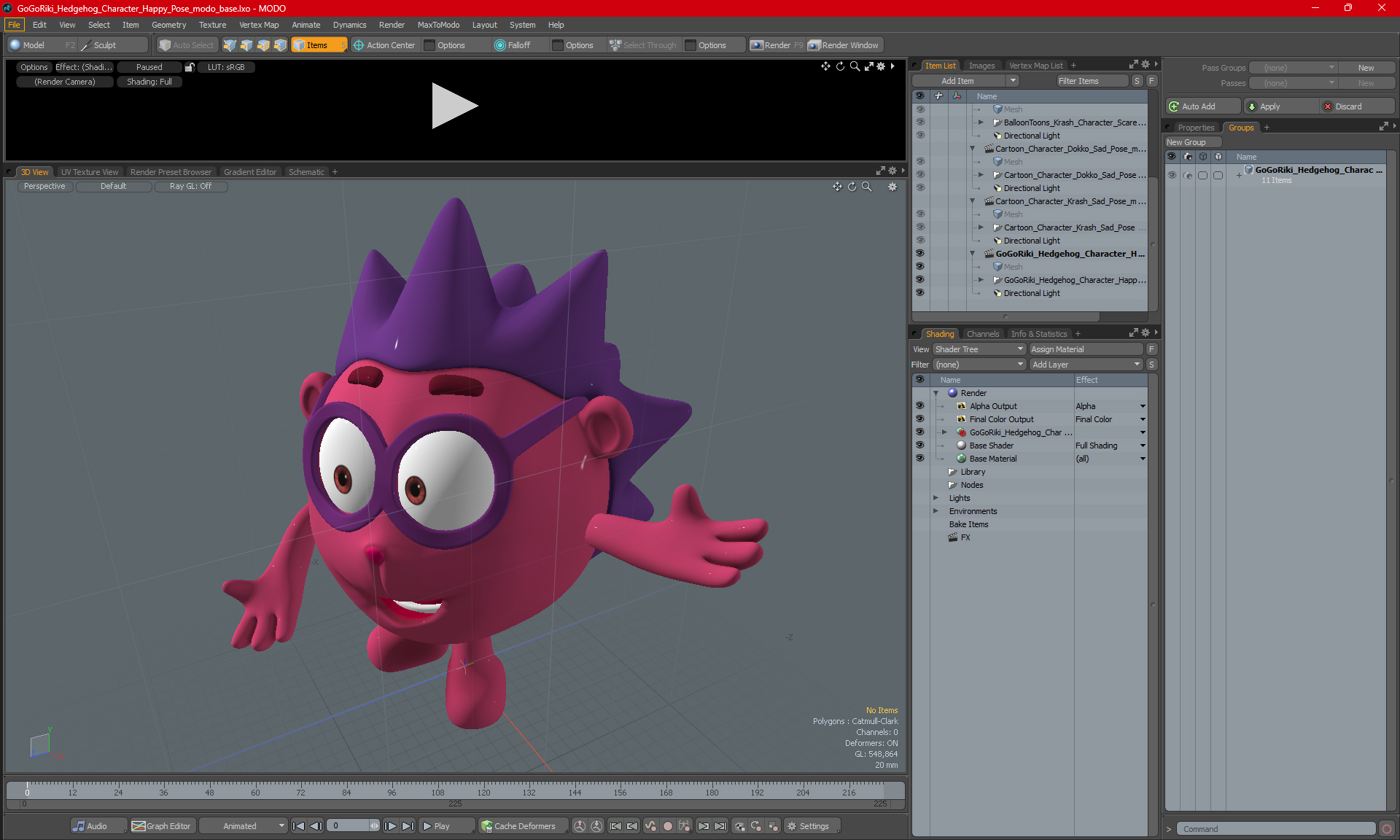 3D GoGoRiki Hedgehog Character Happy Pose model