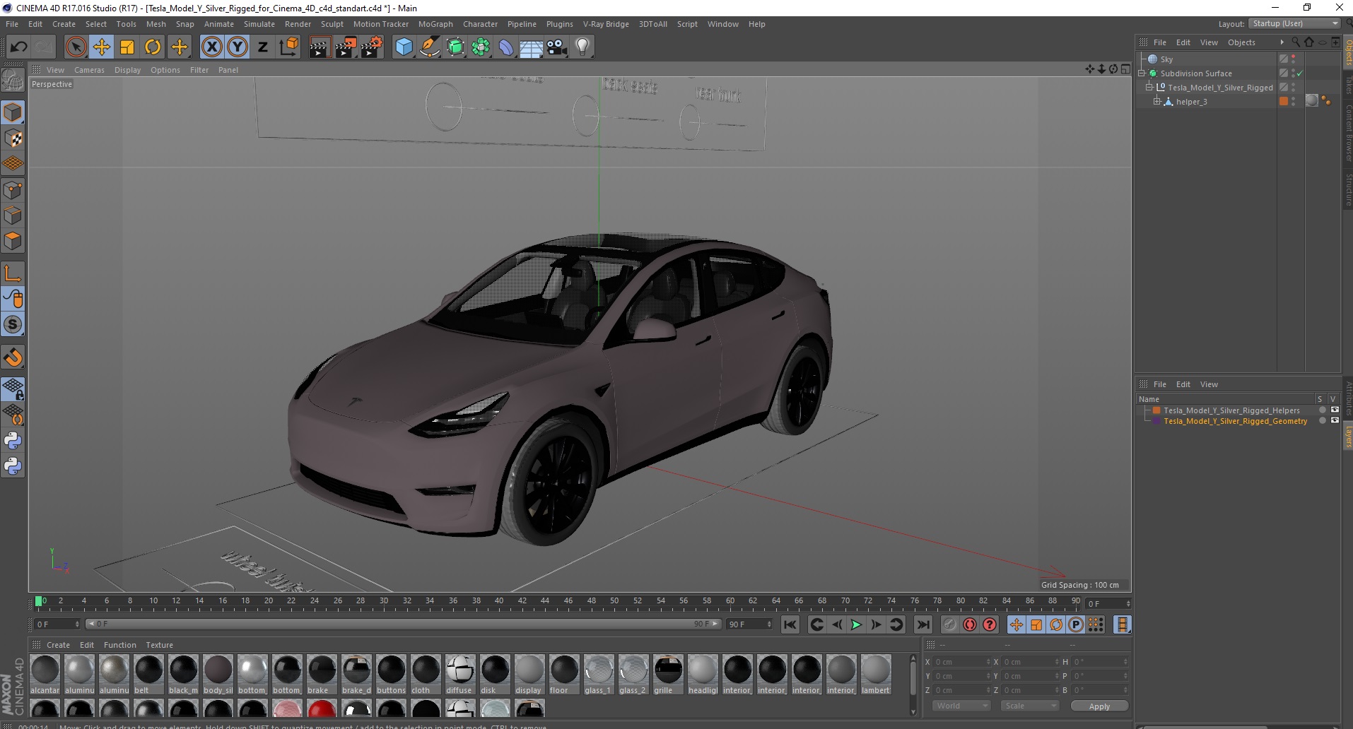 3D Tesla Model Y Silver Rigged for Cinema 4D