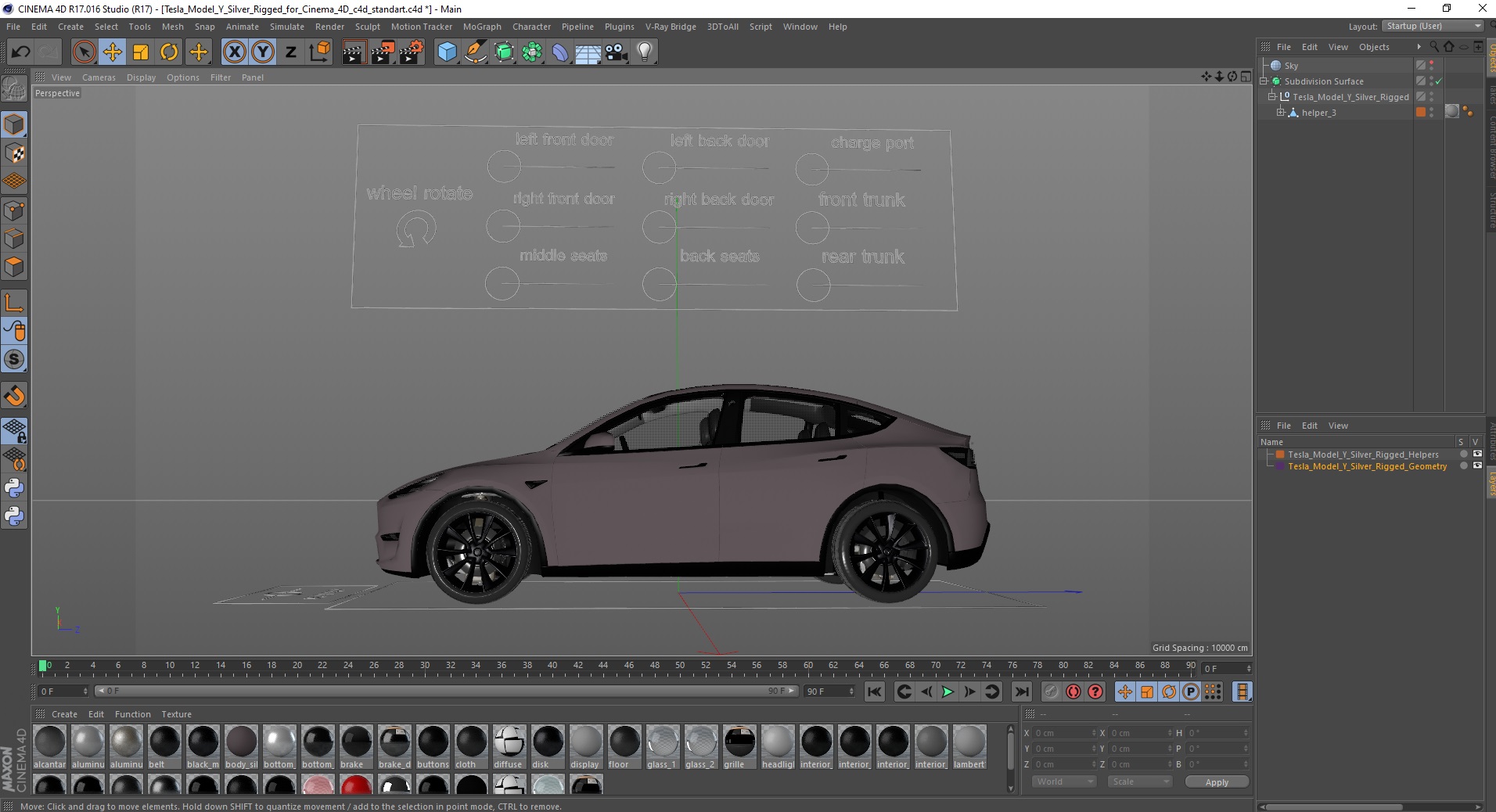 3D Tesla Model Y Silver Rigged for Cinema 4D