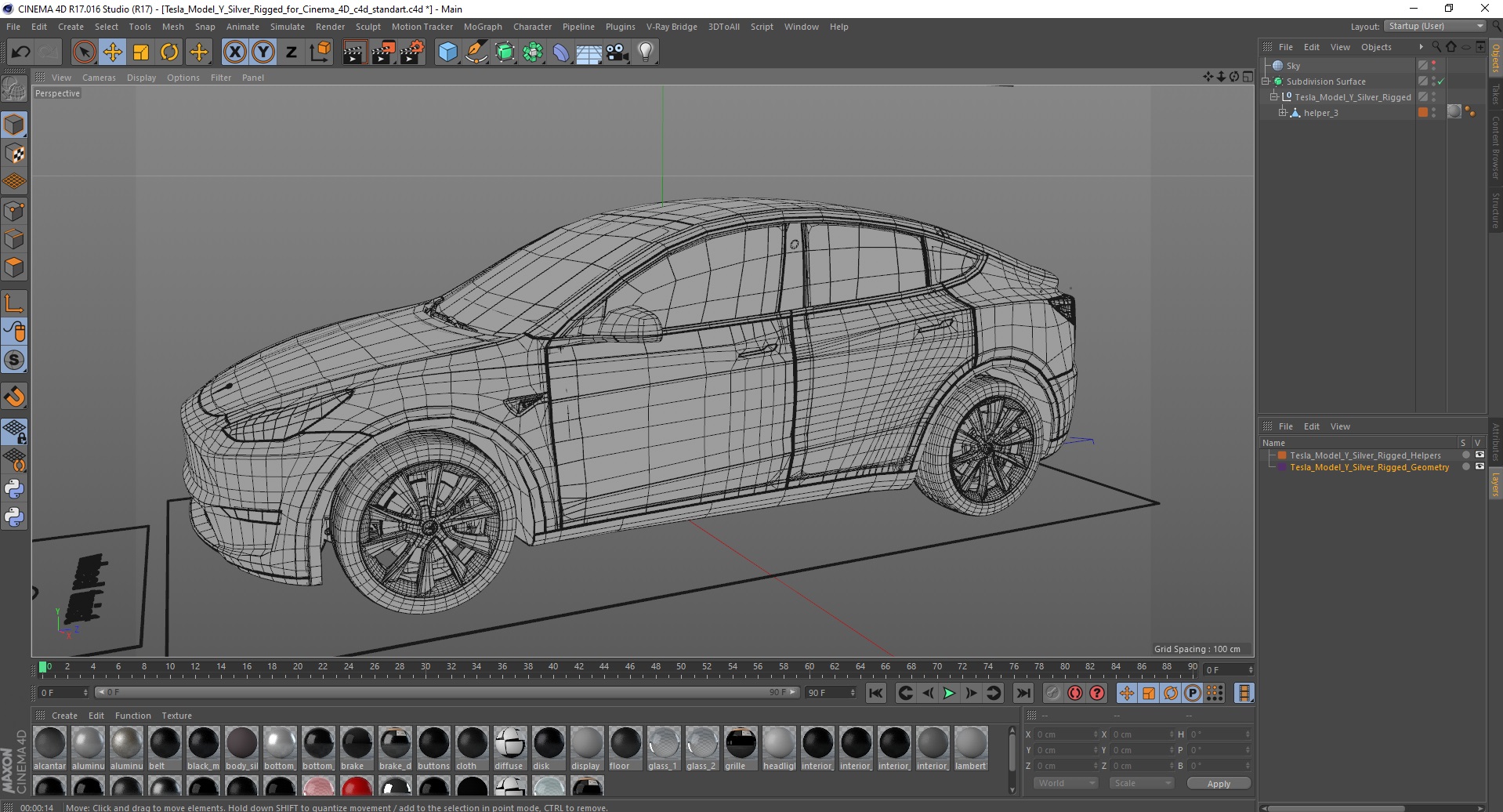 3D Tesla Model Y Silver Rigged for Cinema 4D