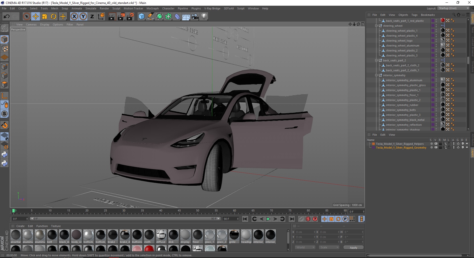 3D Tesla Model Y Silver Rigged for Cinema 4D