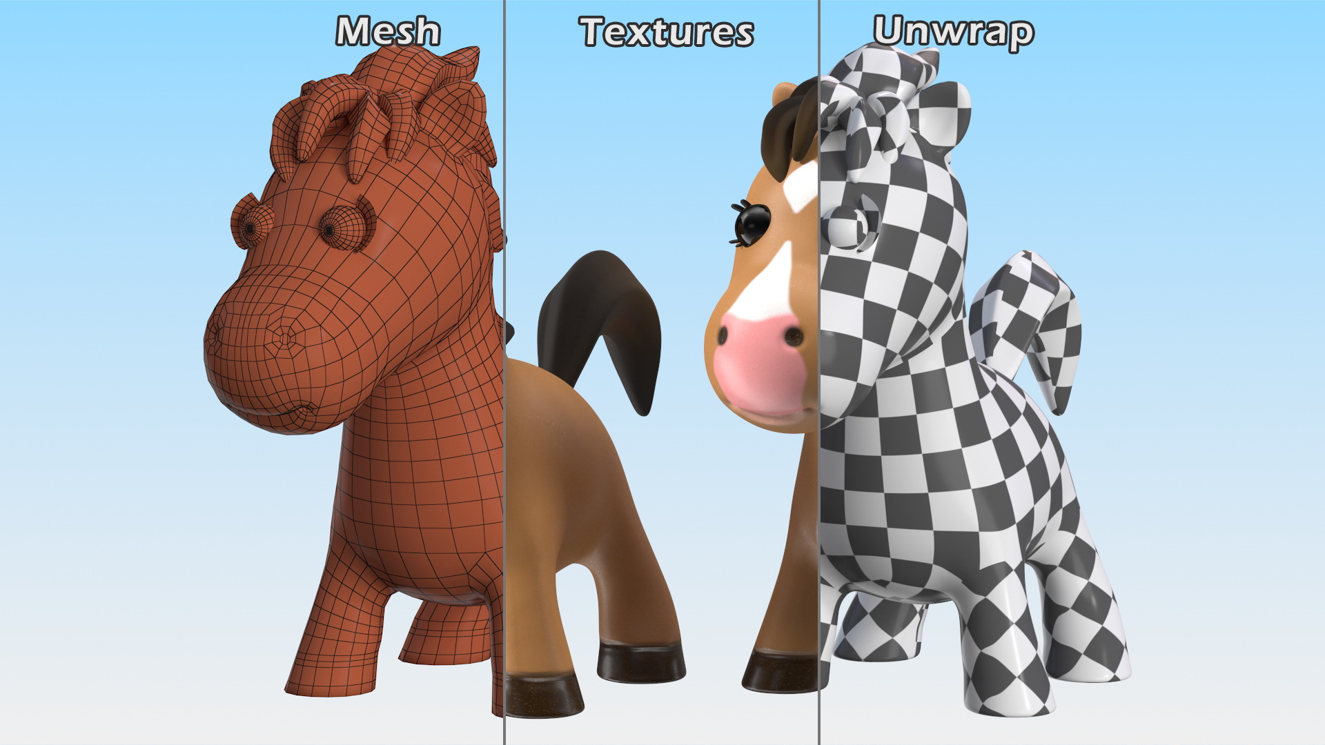 Brown Cartoon Horse 3D model