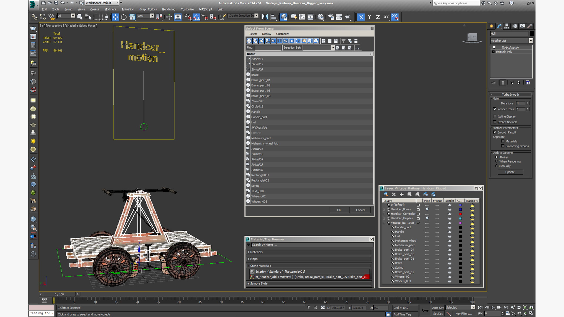 3D model Vintage Railway Handcar Rigged