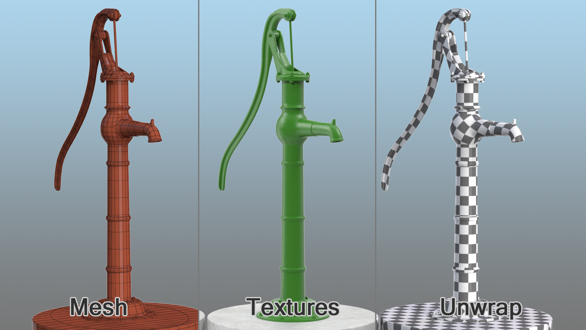 Restored Vintage Hand Water Pump Rigged 3D model