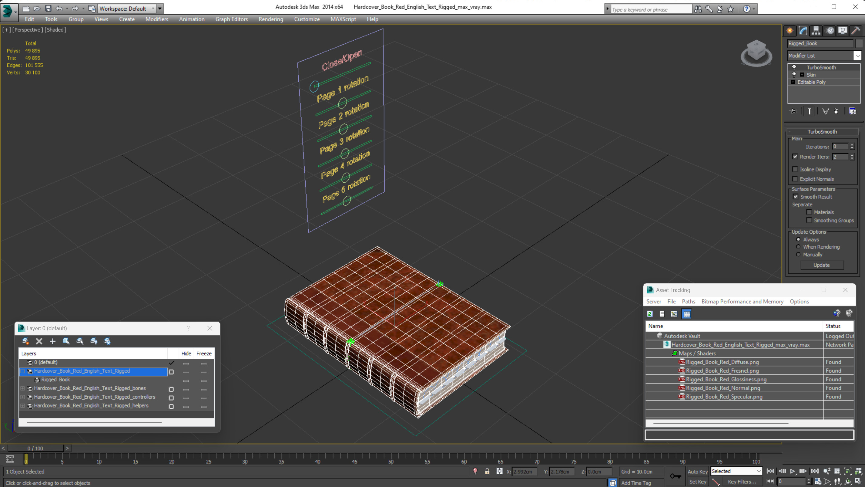 3D Hardcover Book Red English Text Rigged model