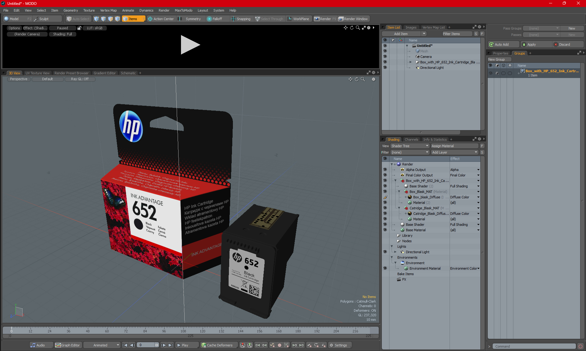 3D model Box with HP 652 Ink Cartridge Black