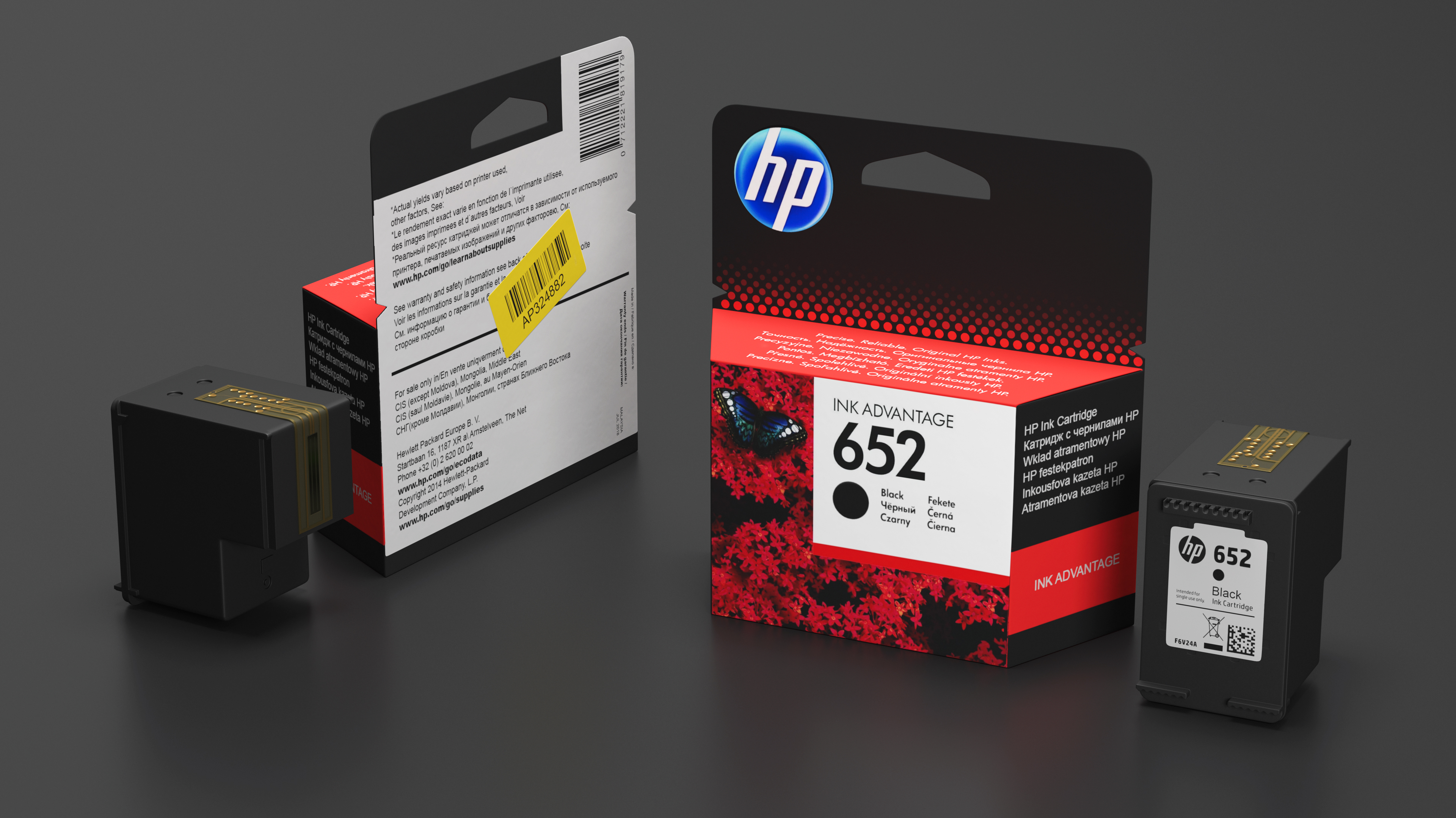 3D model Box with HP 652 Ink Cartridge Black
