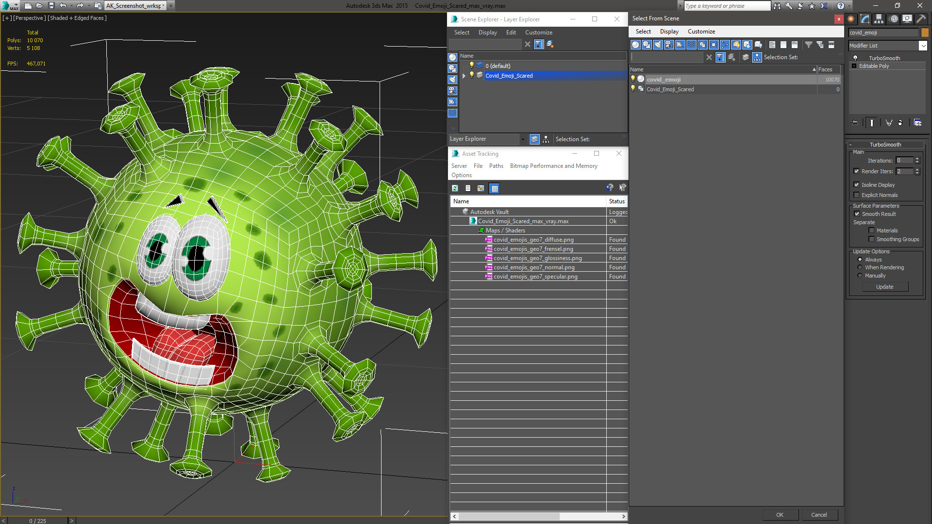 3D Covid Emoji Scared model