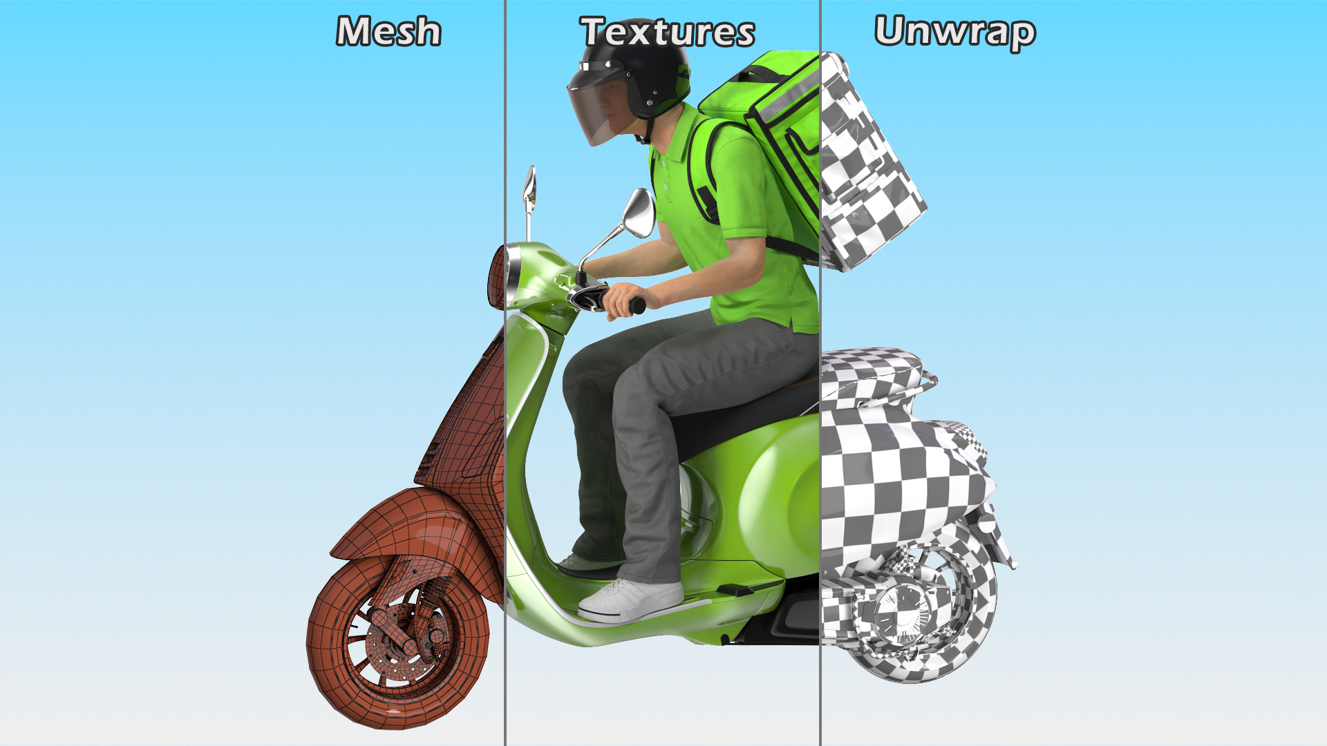 Delivery Man Riding Scooter 3D