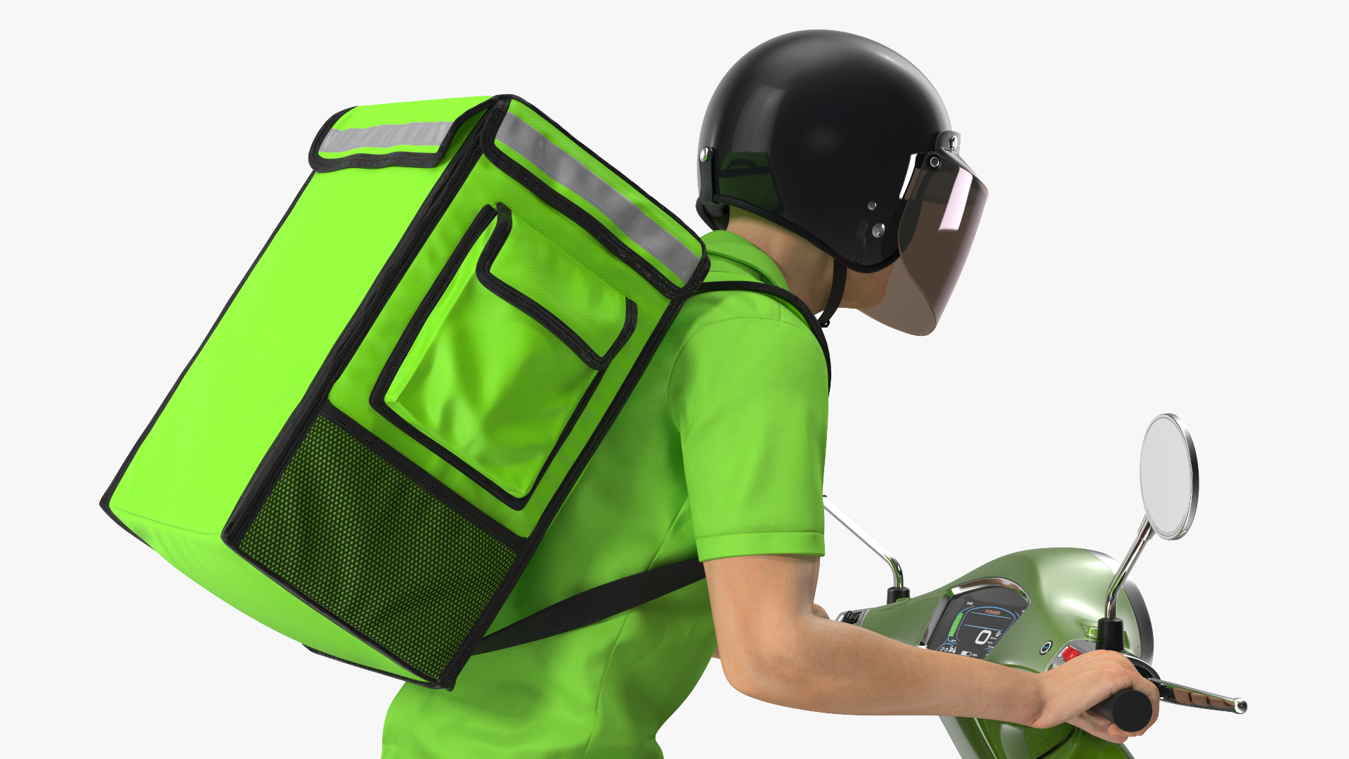 Delivery Man Riding Scooter 3D