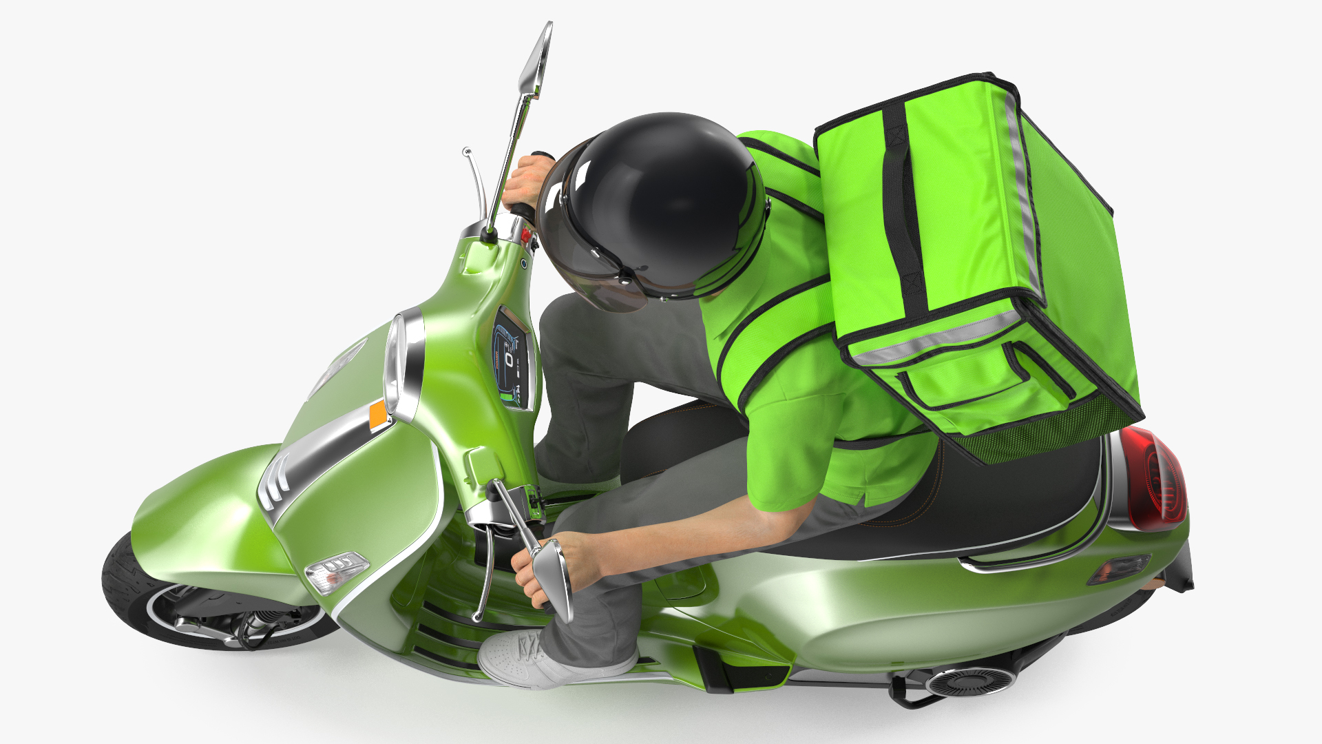 Delivery Man Riding Scooter 3D